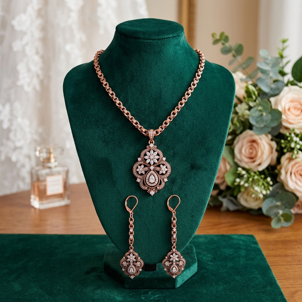 1 Set Of Fashionable Copper Inlaid Claw Chain Necklace, Earrings, Jewelry Set, Women's Wedding Banquet Party Daily Necessities