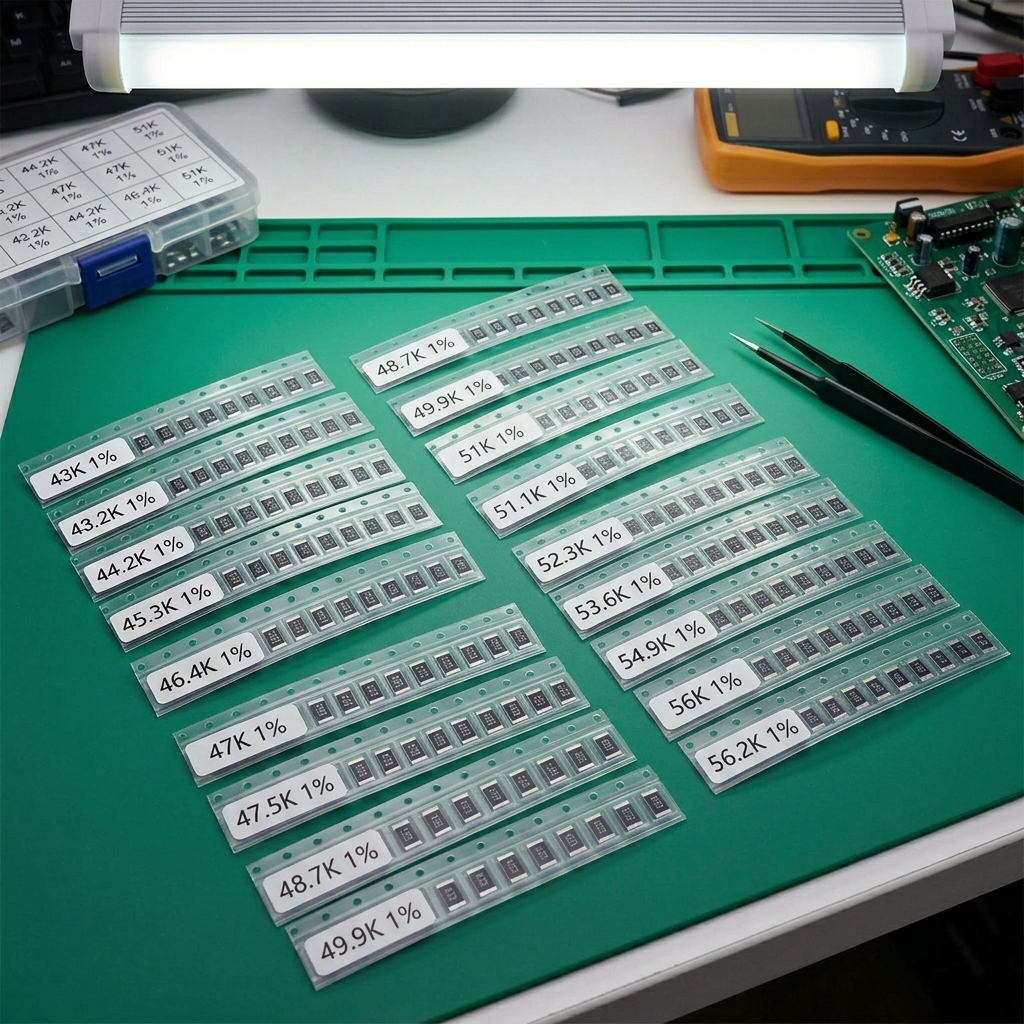 100pcs SMD resistor 0805 1% 18W 43K 43.2K 44.2K 45.3K 46.4K 47K 47.5K 48.7K 49.9K 51K 51.1K 52.3K 53.6K 54.9K 56K 56.2K ohm