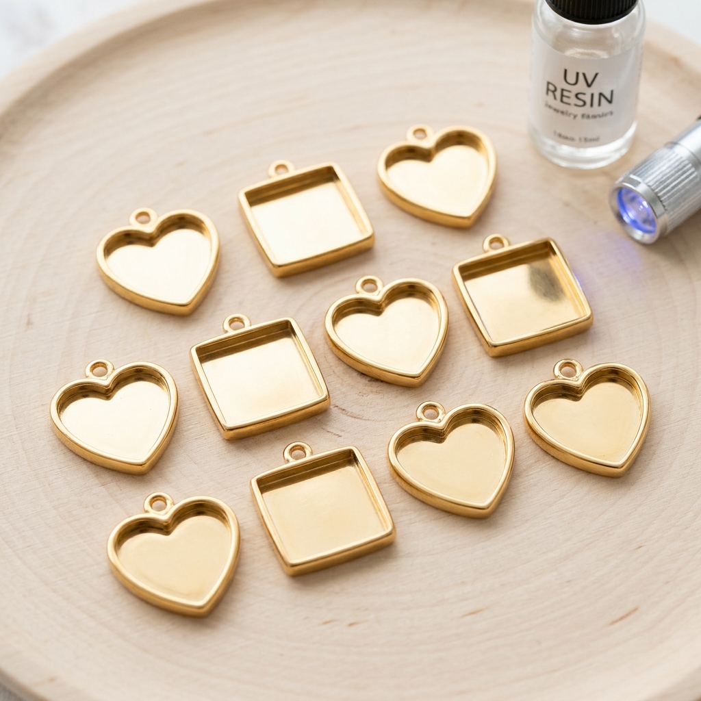10pcs Stainless Steel PVD Gold Plated Heart Square Shaped UV Resin Silicone Mold Earrings Bezel Charms Connectors Jewelry Making
