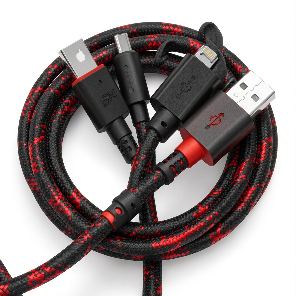 3 in 1 USB Cable 6A 120W USB Cable Fast Charging Data Cord For Iphone Samsung Huawei Xiaomi Multi Port Multiple Charging Wire