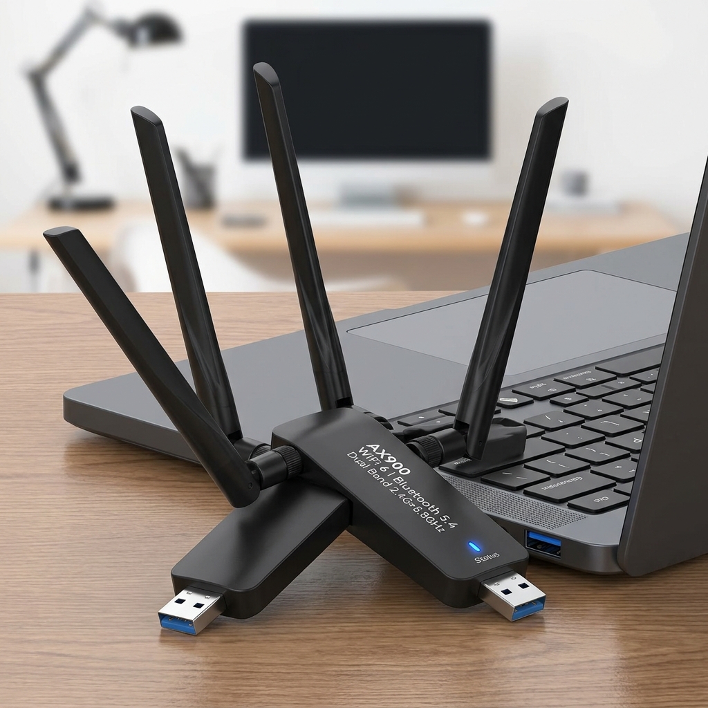 AX900 WiFi USB Adapter WiFi6 Bluetooth 5.4 Dual Band 2.4G+5.8Ghz 4 Antenna Dongle USB Wireless Card Receiver for PCLaptop