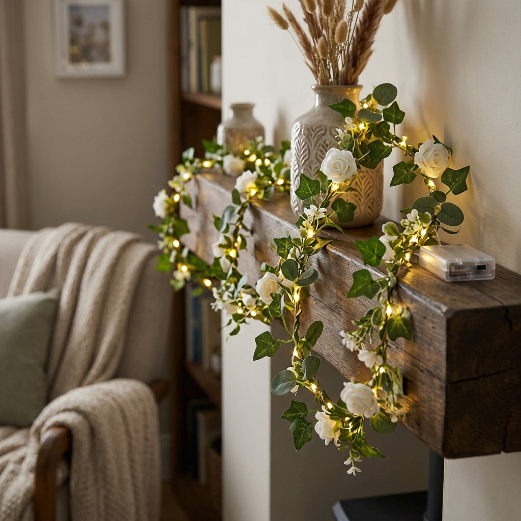 Flower Green Leaf String Lights Artificial Vine Fairy Lights Battery Powered Christmas Tree Garland Light for Weeding Home Decor