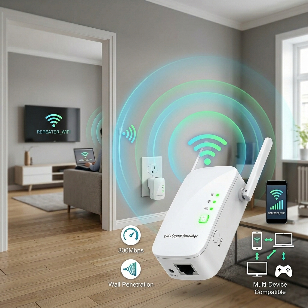 Wireless Repeater WiFi Signal Amplifier EU US Home Router 300M Wall Penetration Long Distance Compatible with Multiple Devices
